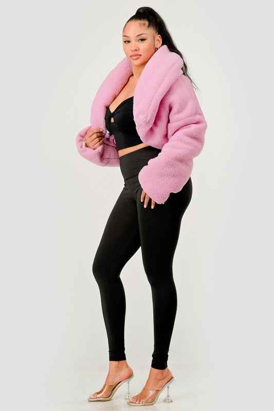 Pink Teddy Crop Jacket