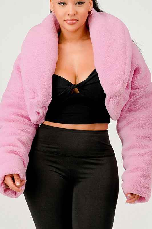 Pink Teddy Crop Jacket