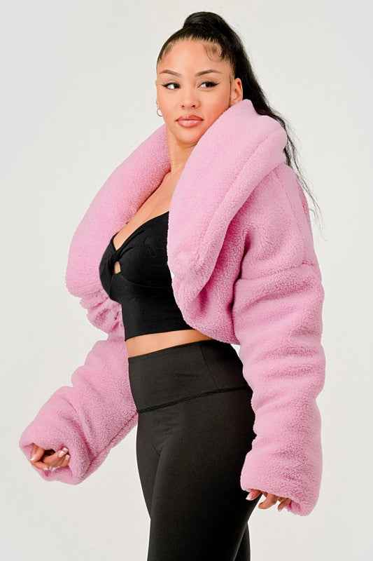 Pink Teddy Crop Jacket