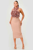 Rose Applique Halter Midi Dress