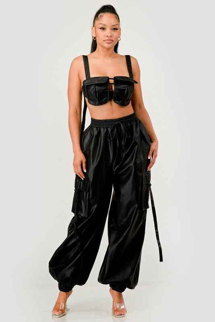 Black Utility Crop Top & Cargo Pant Set