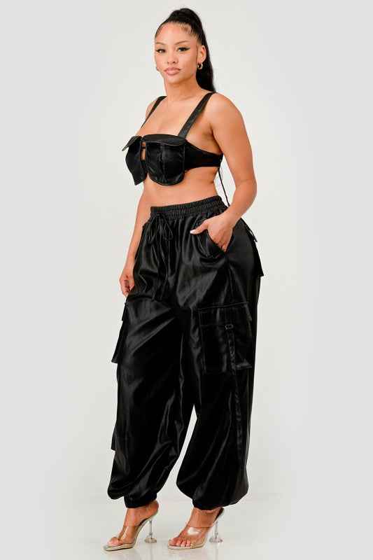 Black Utility Crop Top & Cargo Pant Set
