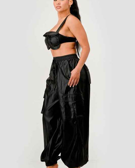 Black Utility Crop Top & Cargo Pant Set
