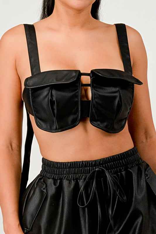 Black Utility Crop Top & Cargo Pant Set
