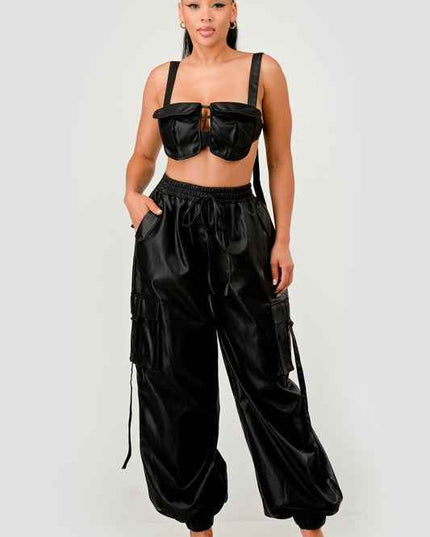 Black Utility Crop Top & Cargo Pant Set