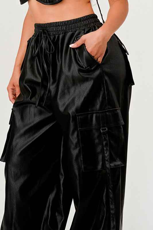 Black Utility Crop Top & Cargo Pant Set