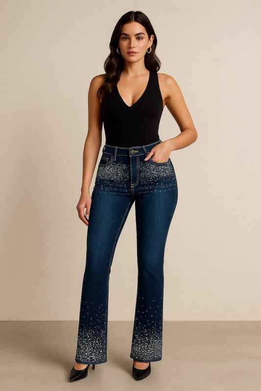 Rhinestone Bootcut Jean Premium Stretch Denim