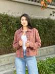 Suede Button Up Solid with Pockets Cropped Jacket