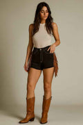 Vaquera Fringe Short in Black Denim
