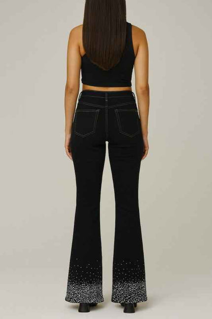 Rhinestone Boot Cut Jean in Black Denim