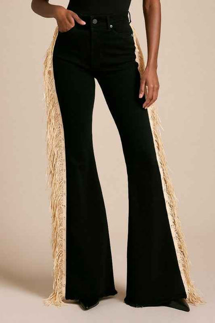 Texas Sun Bell Bottom Jean- Beige Fringe