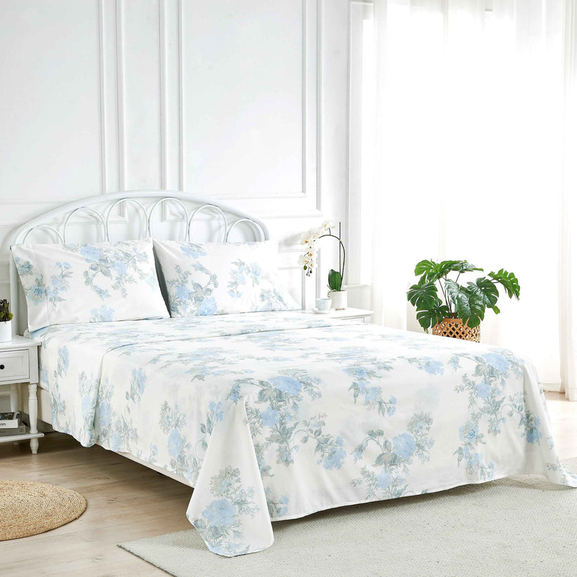 Jardin De Rose Printed Cotton Percale Sheet Set