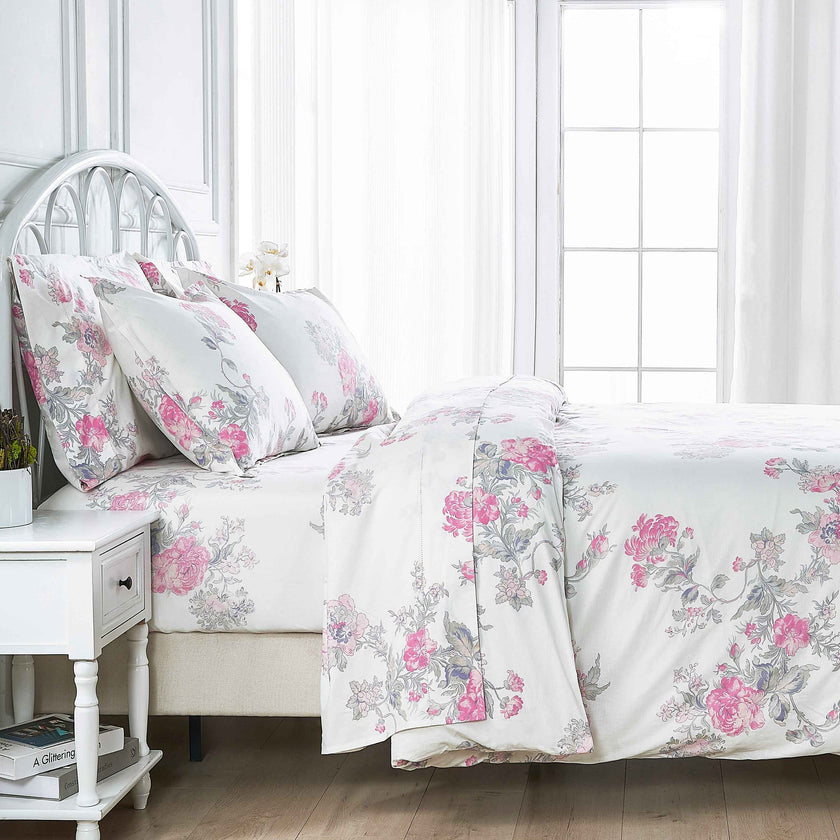 Jardin De Rose Printed Cotton Percale Duvet Set