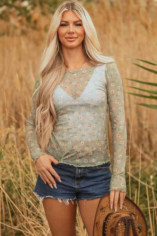 Floral Mesh Long Sleeve Top