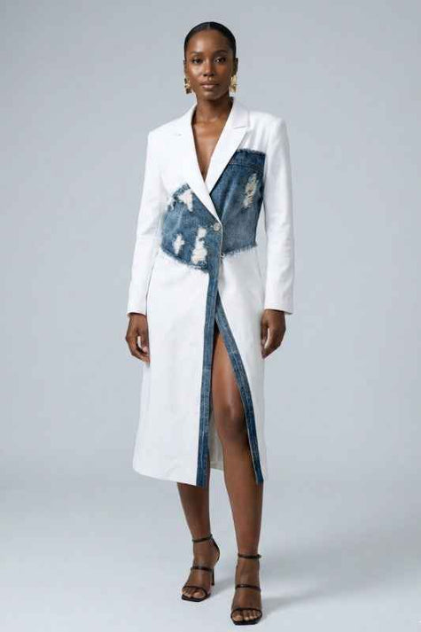 White & Denim Hybrid Blazer Dress