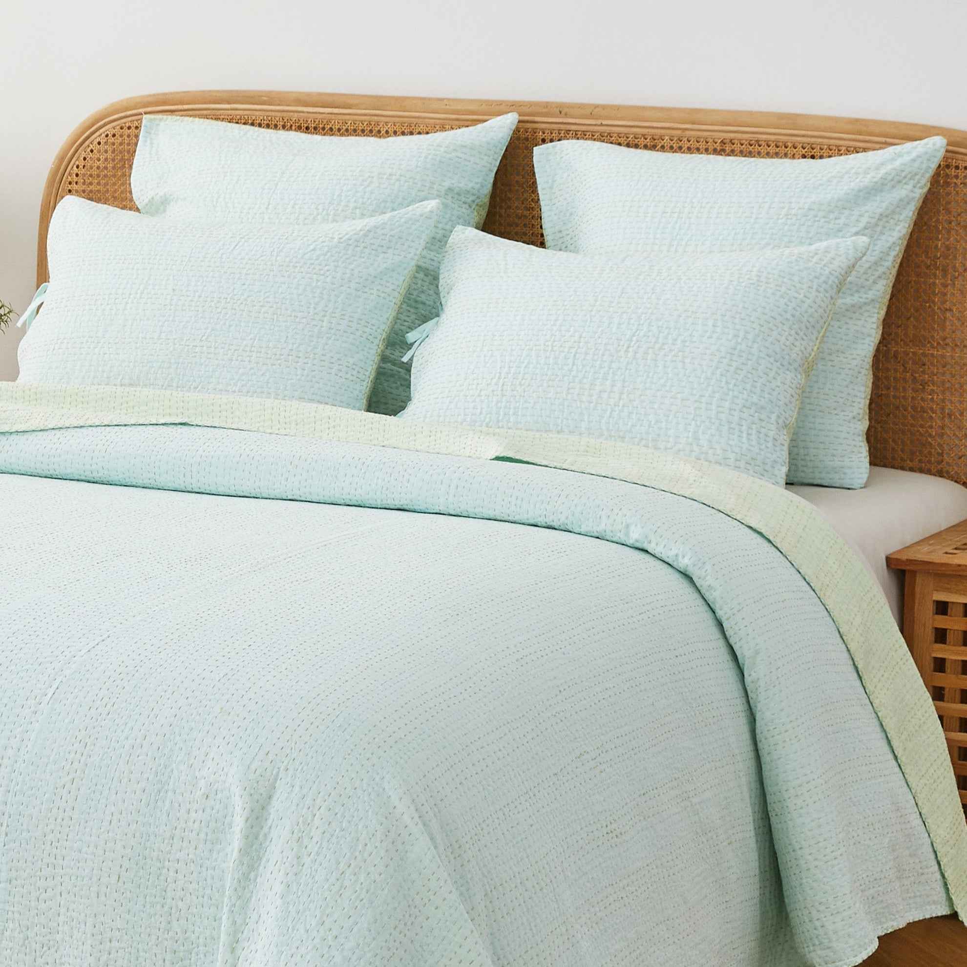 Hand Stitched Reversible Kantha Pillow Sham Pairs