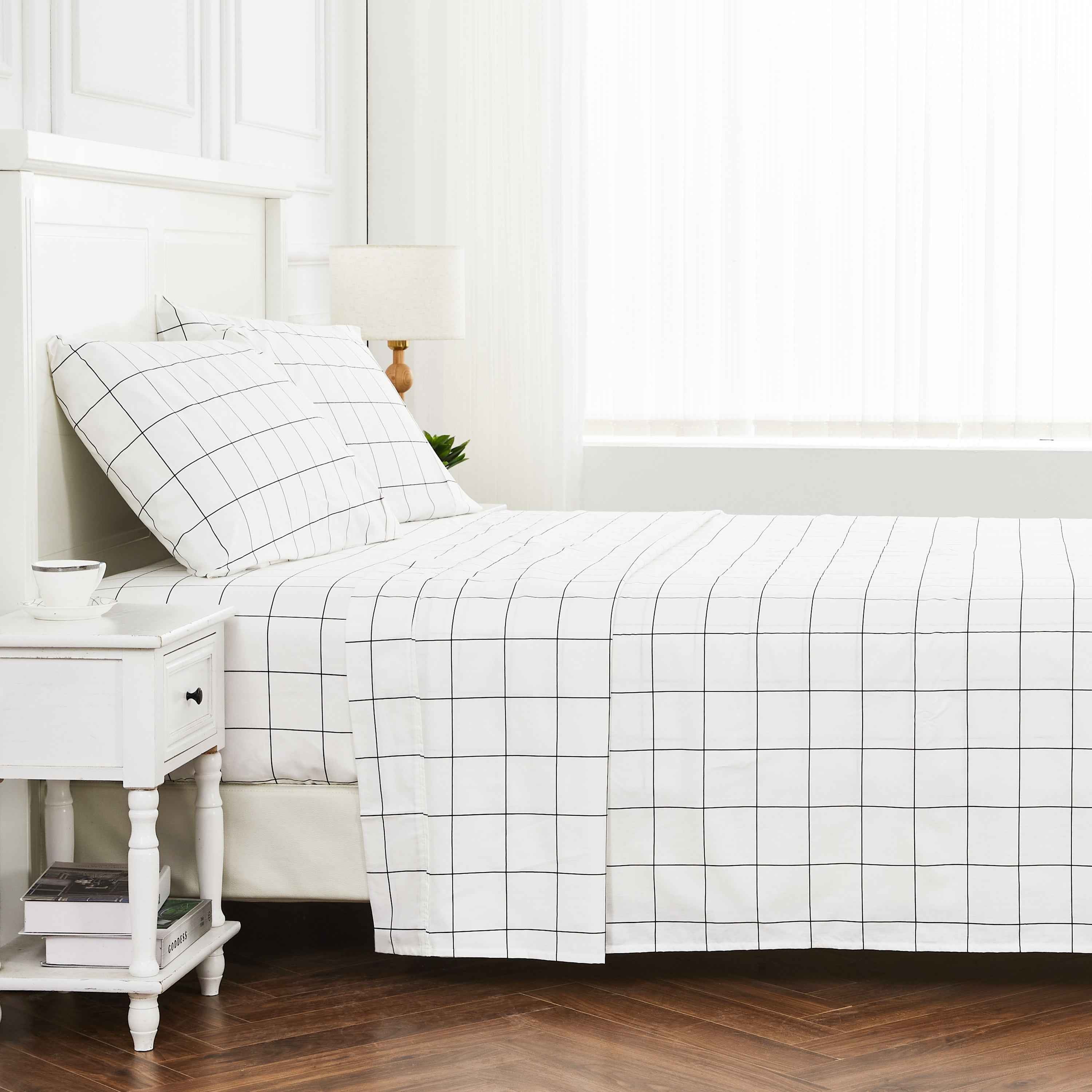 Grid Printed Cotton Percale Sheet Set