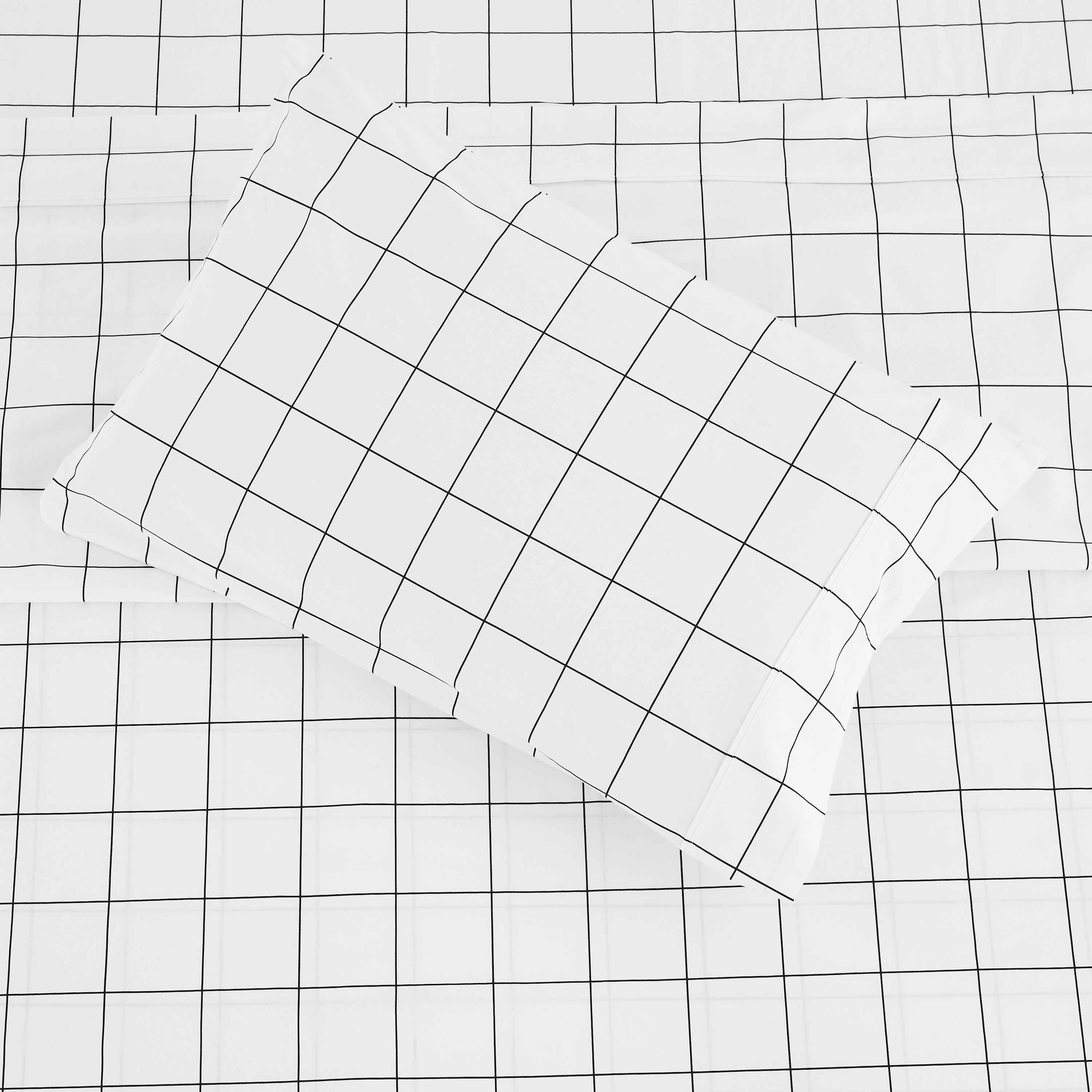 Grid Printed Cotton Percale Sheet Set