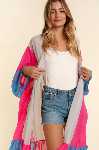 PLUS COLOR BLOCK KIMONO MAXI OPEN CARDIGAN - Pikemla