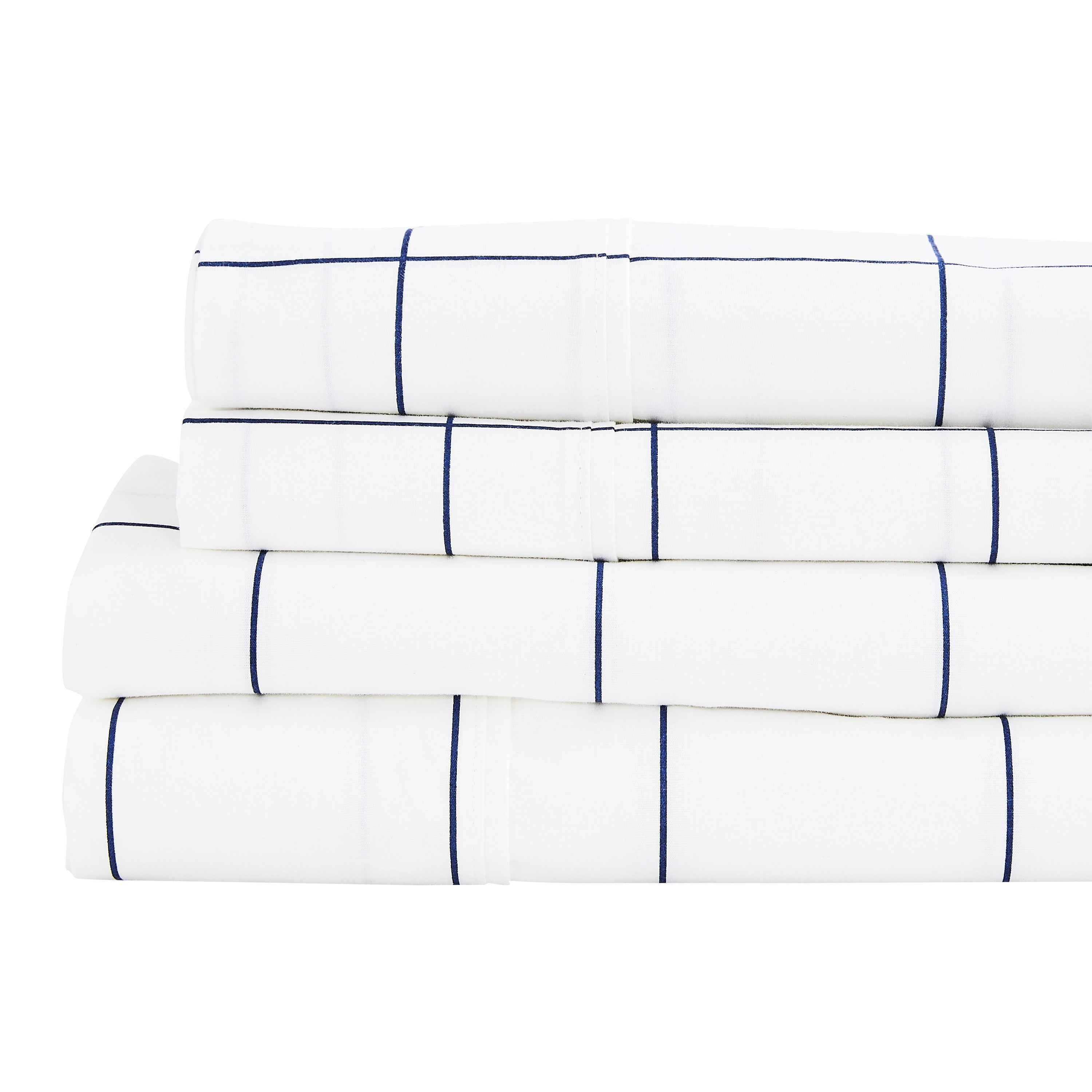 Grid Printed Cotton Percale Sheet Set