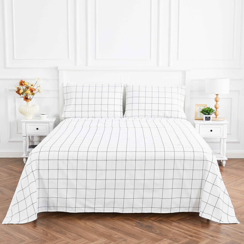 Grid Printed Cotton Percale Sheet Set