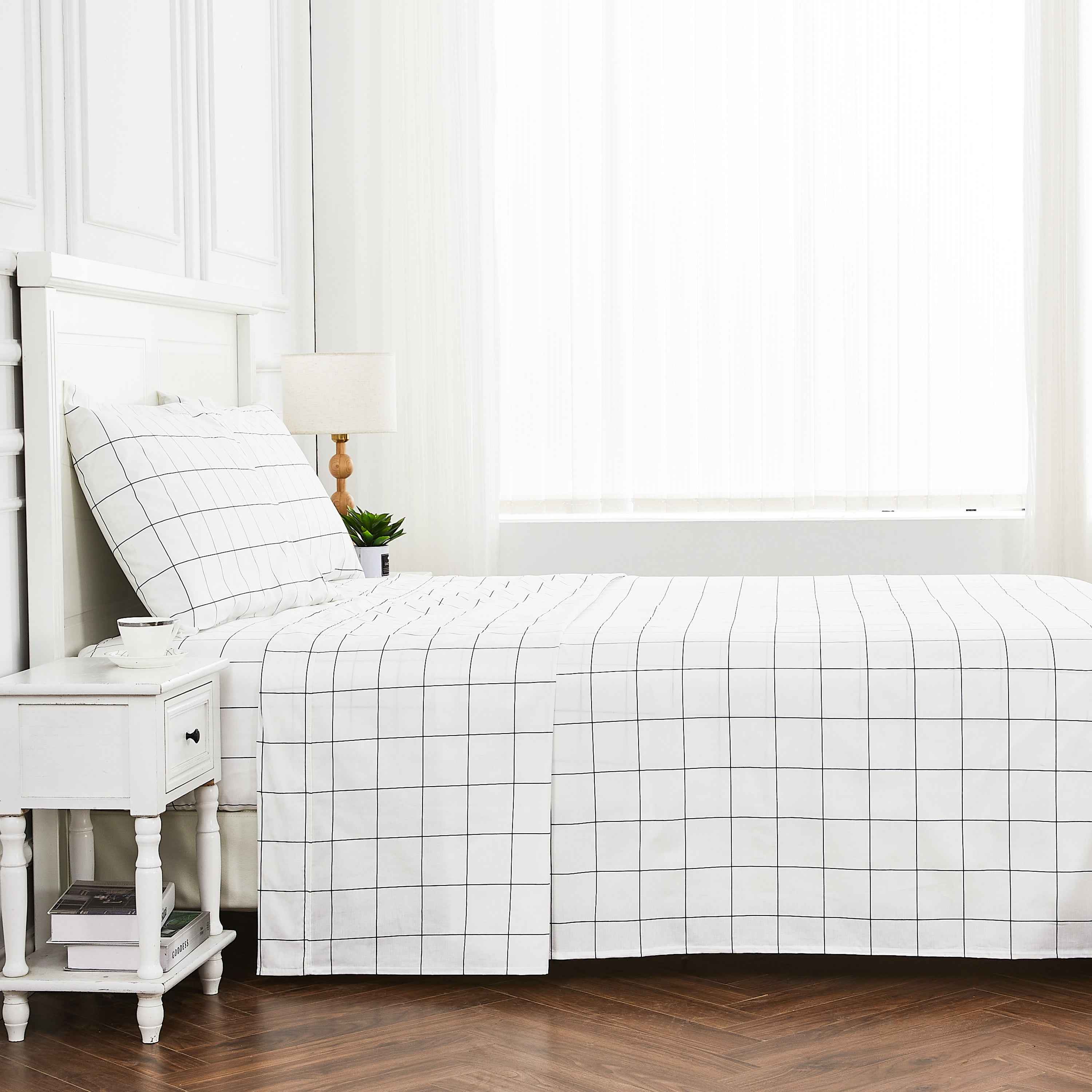 Grid Printed Cotton Percale Sheet Set