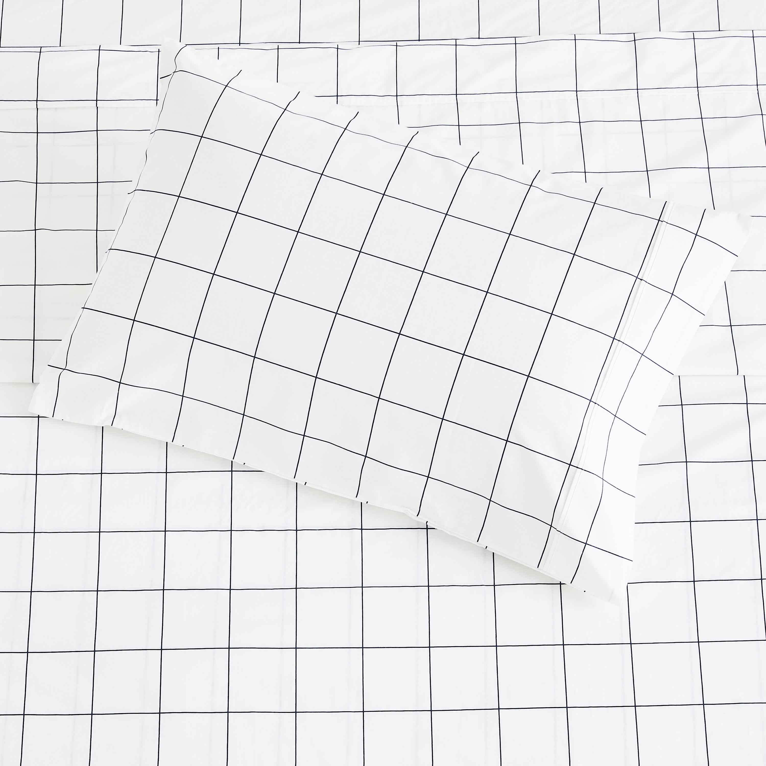 Grid Printed Cotton Percale Sheet Set