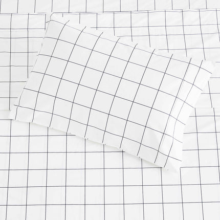 Grid Printed Cotton Percale Sheet Set
