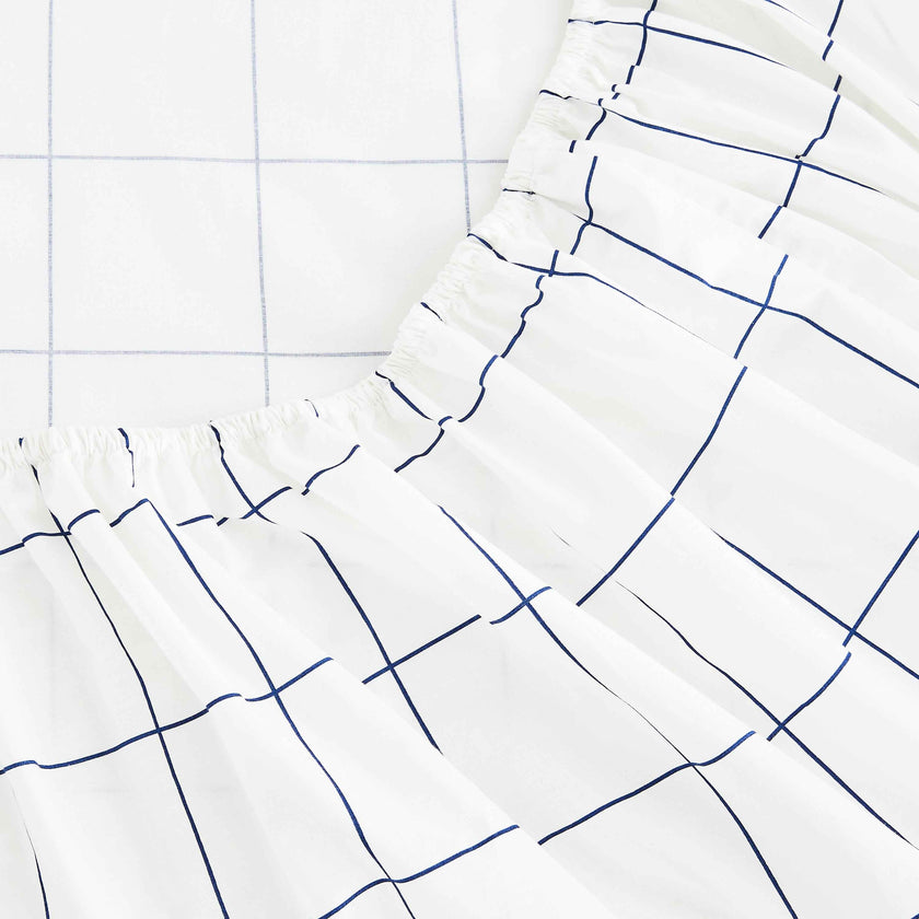 Grid Printed Cotton Percale Sheet Set