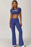 The Lavish Cut-out Crop Top Flared Leggings 2-Piece Set