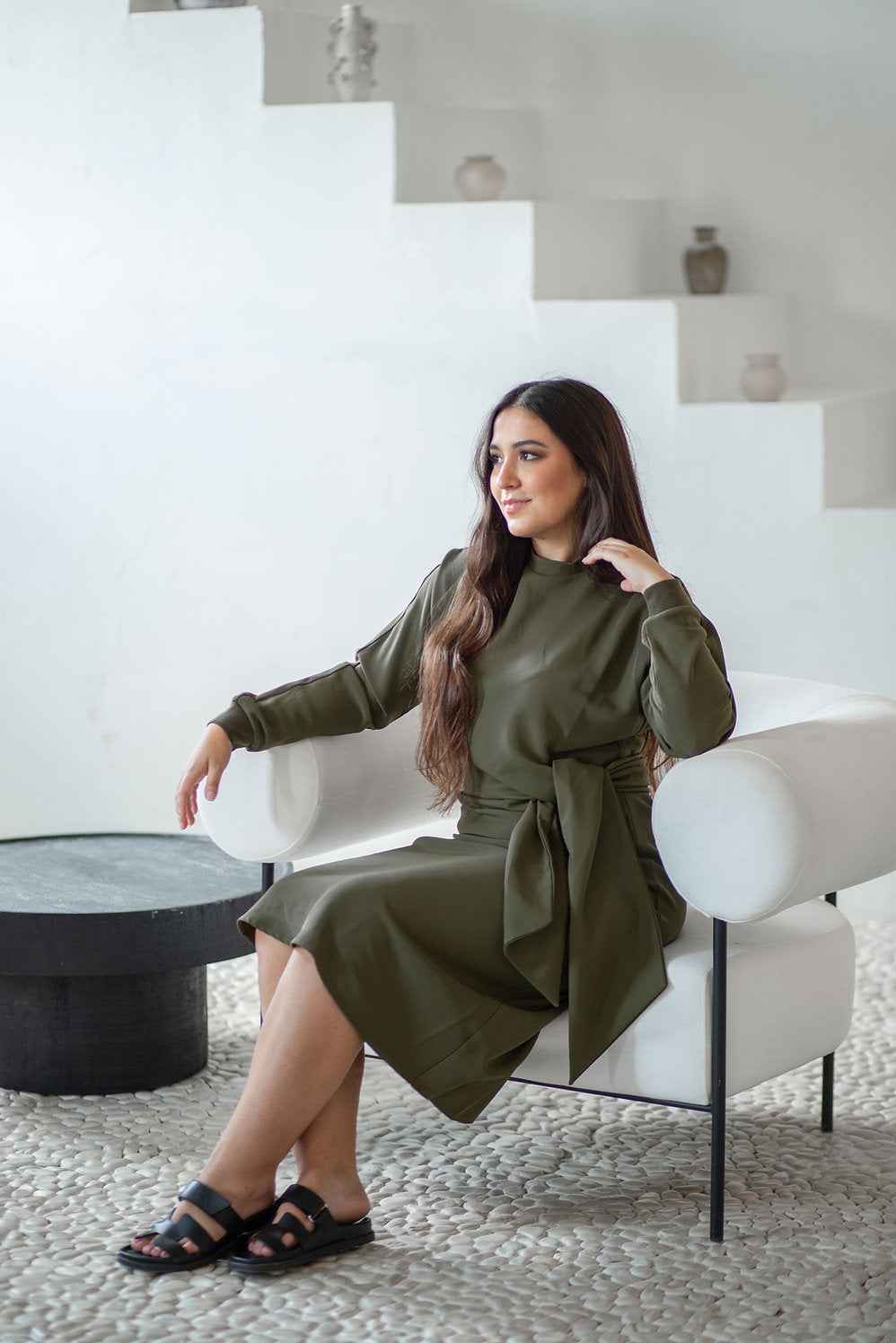 Olive Tie Waist Dress