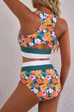 Green Floral Print Racerback Cutout High Waist 2pcs Bikini - Pikemla