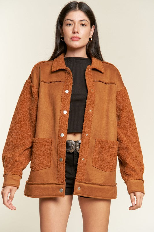 FAUX FUR AND SUEDE JACKET -Plus Sized - Pikemla