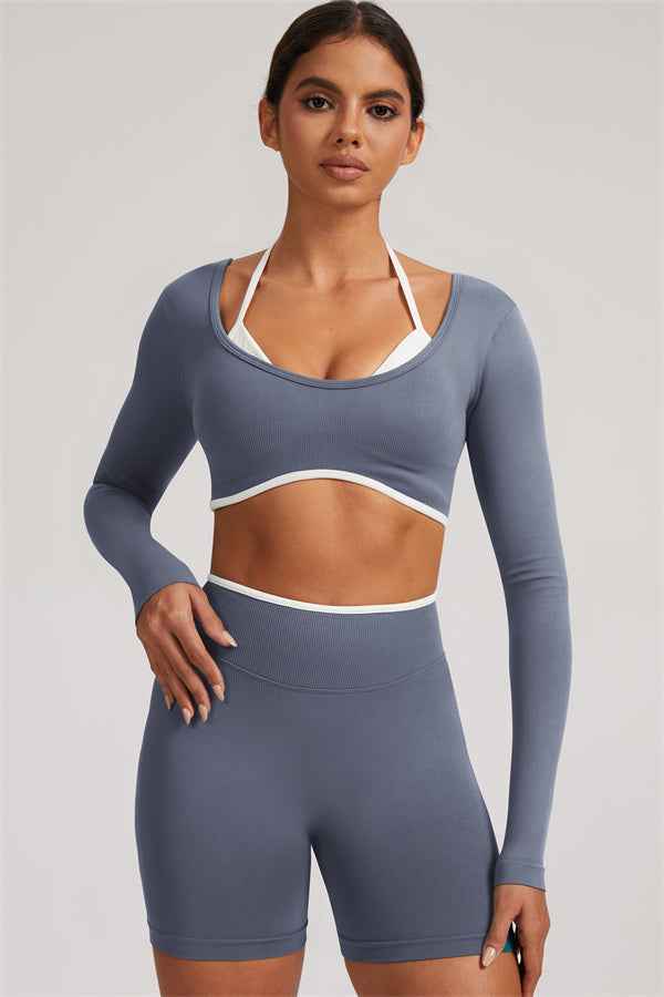 The Elevate Long Sleeve Crop top Shorts 2-Piece Set