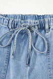 Denim Raw Hem Drawstring Wide Leg Pants