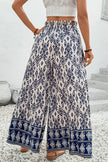 Blue Boho Pattern Print High Waist Wide Leg Loose Pants - Pikemla