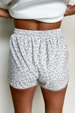 White Leopard Elastic Waist Lace up Contrast Trim Casual Shorts - Pikemla