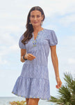 Seaside Embroidered Short Sleeve Tiered Dress