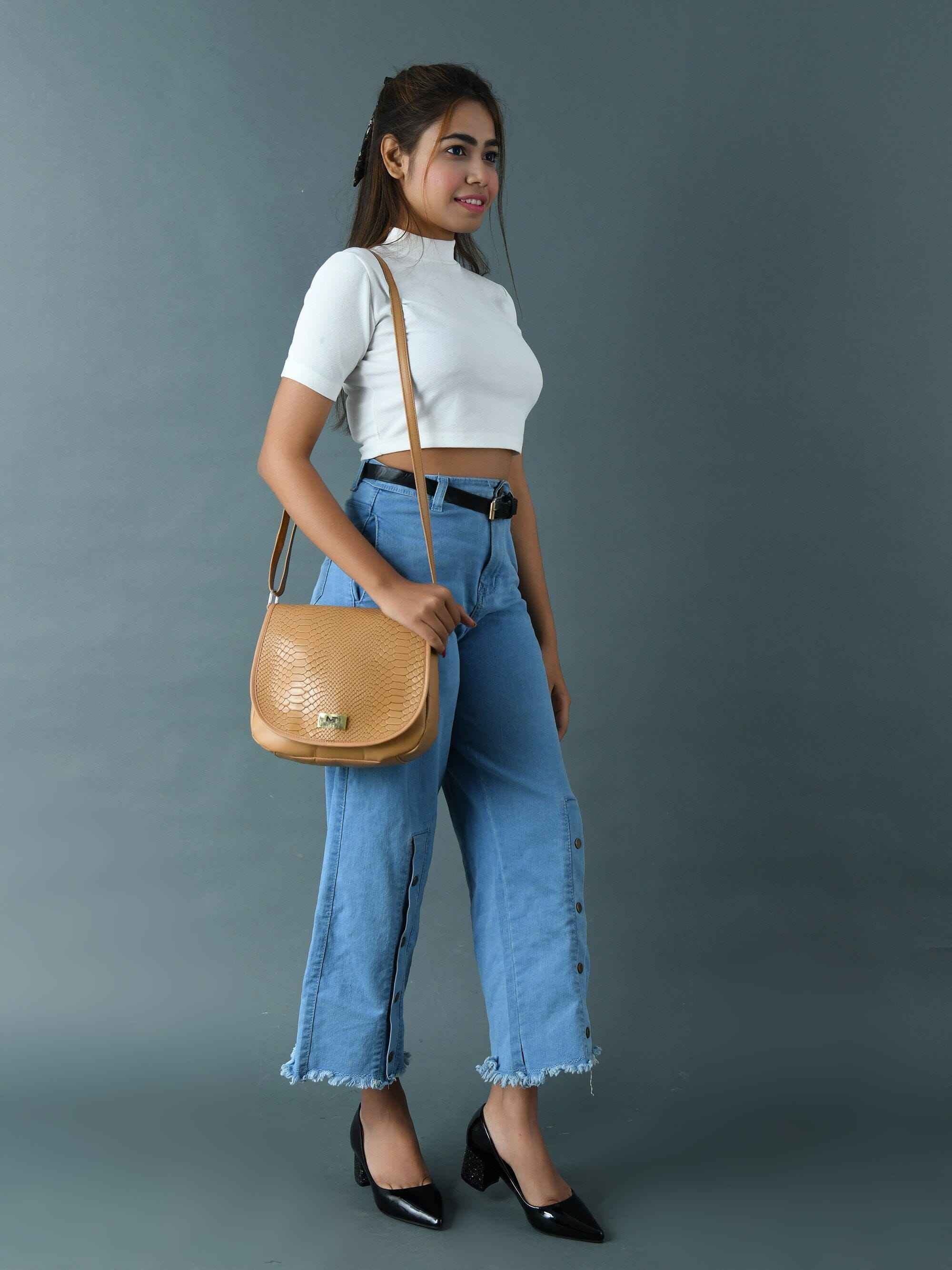 The Croco Satchel- Beige