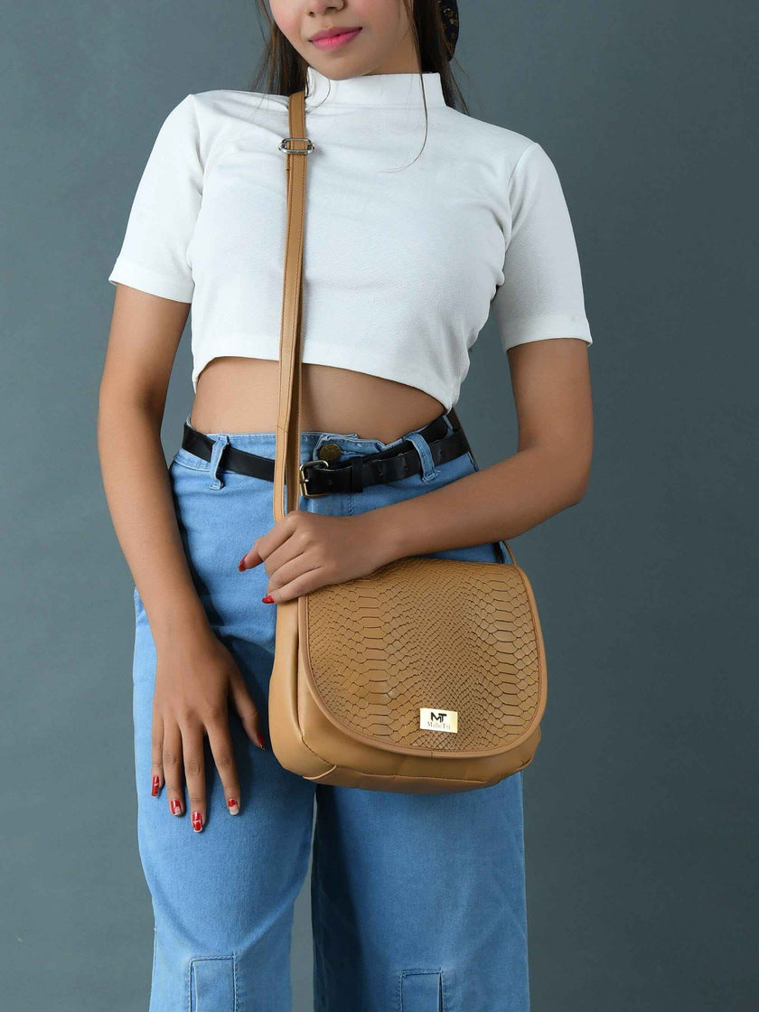 The Croco Satchel- Beige