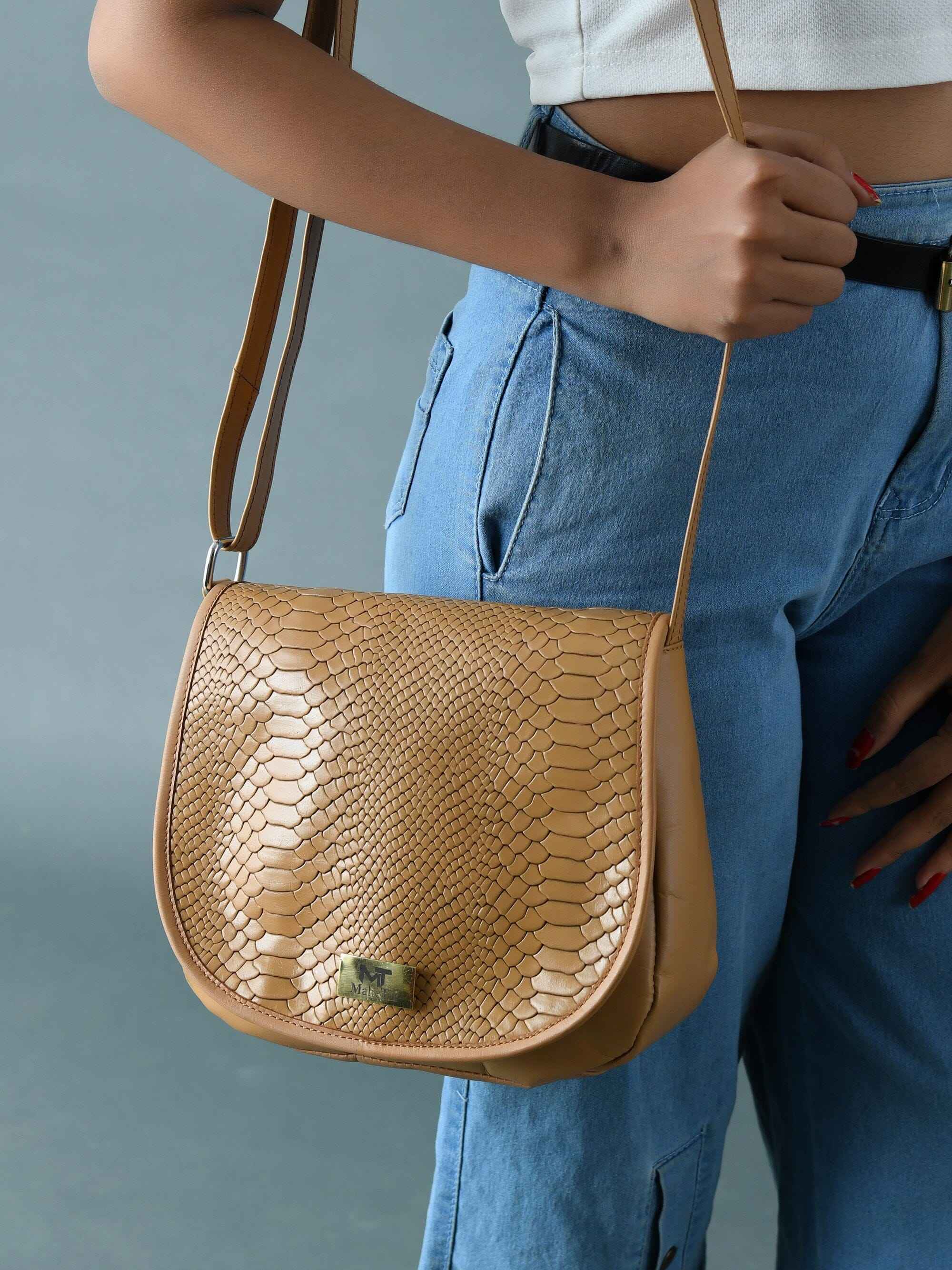 The Croco Satchel- Beige