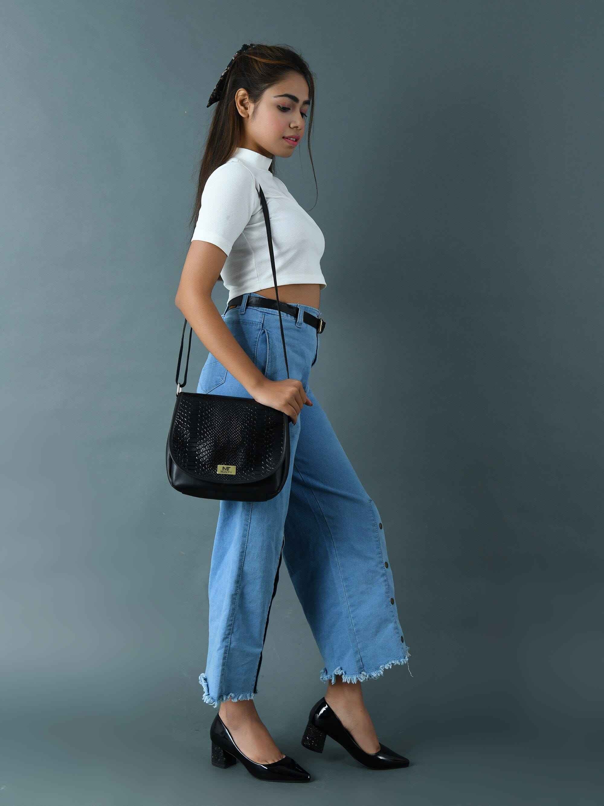 The Croco Satchel- Black