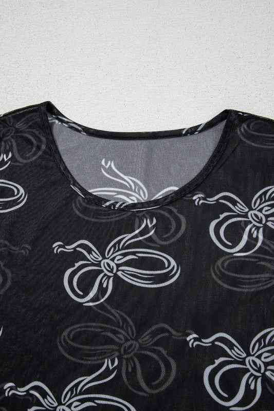 Bow Long Sleeve Mesh Top