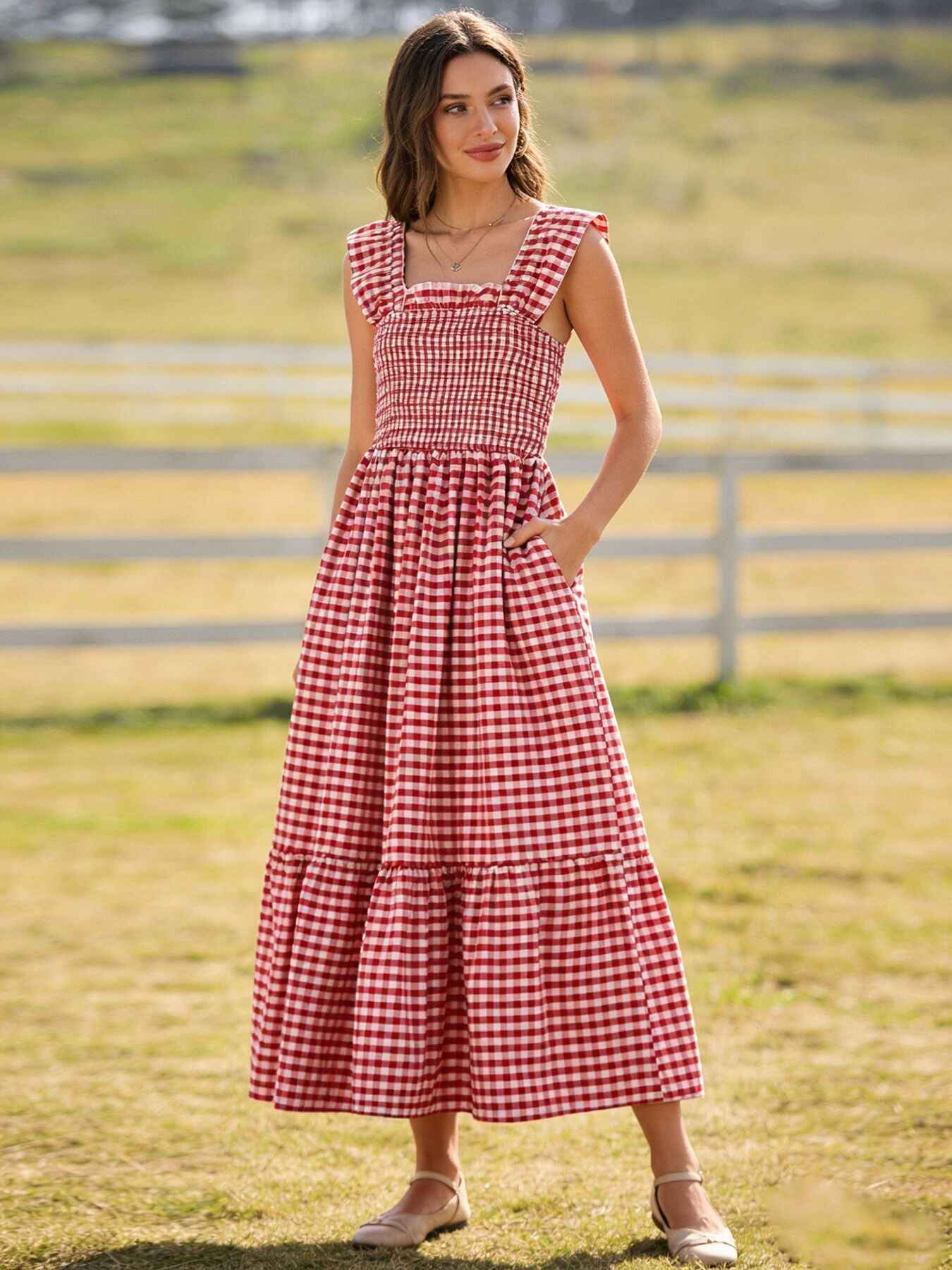 Mommy & Me Adult Dress – Red Plaid Sleeveless Outfit for Party