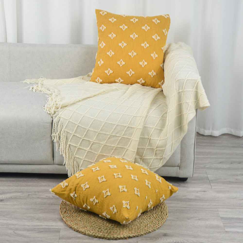 20''x20'' tufted floral 100% cotton throw pillow | 7 colors textured daisy stitch design | boho chic couch & bedroom accent | insert included