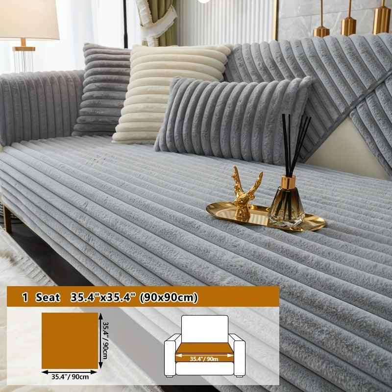 Luxurious Rabbit Fur Sofa Slipcover | Non-Slip Light Grey for dog use