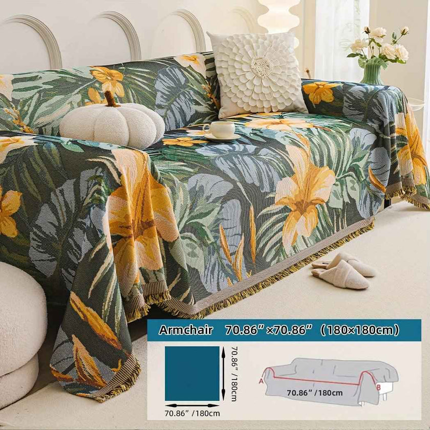 Boho Chic Double-sided Chenille Sofa Cover with Tassels - All-Season