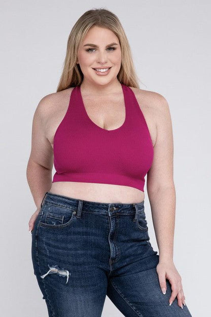 Ribbed Cropped Racerback Tank Top -Plus Sized - Pikemla