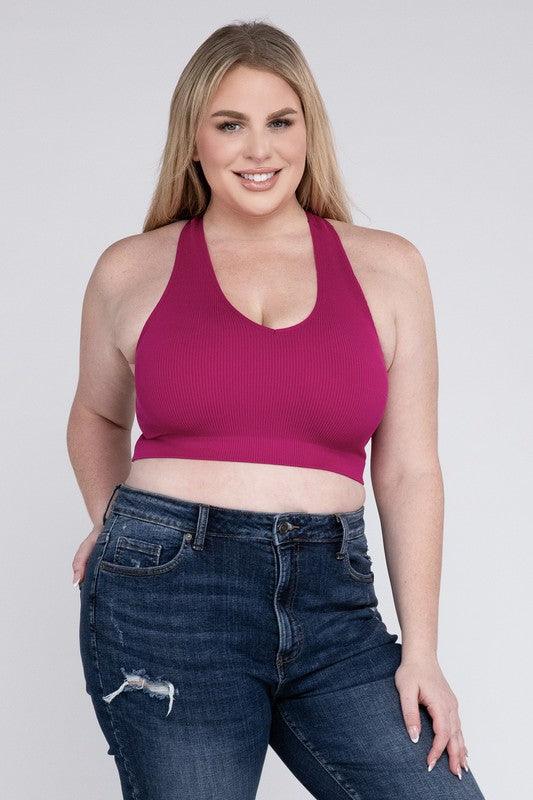 Ribbed Cropped Racerback Tank Top -Plus Sized - Pikemla