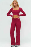 The Lushness Long Sleeve Crop Top Flared Leggings 2-Piece Set